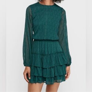 Express Emerald Green Ruffle Smocked Dress-Size M